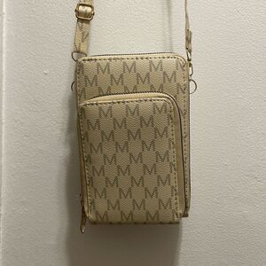 3/$15 M monogram beige phone wallet messenger tiny mini bag 3 zipper compartment